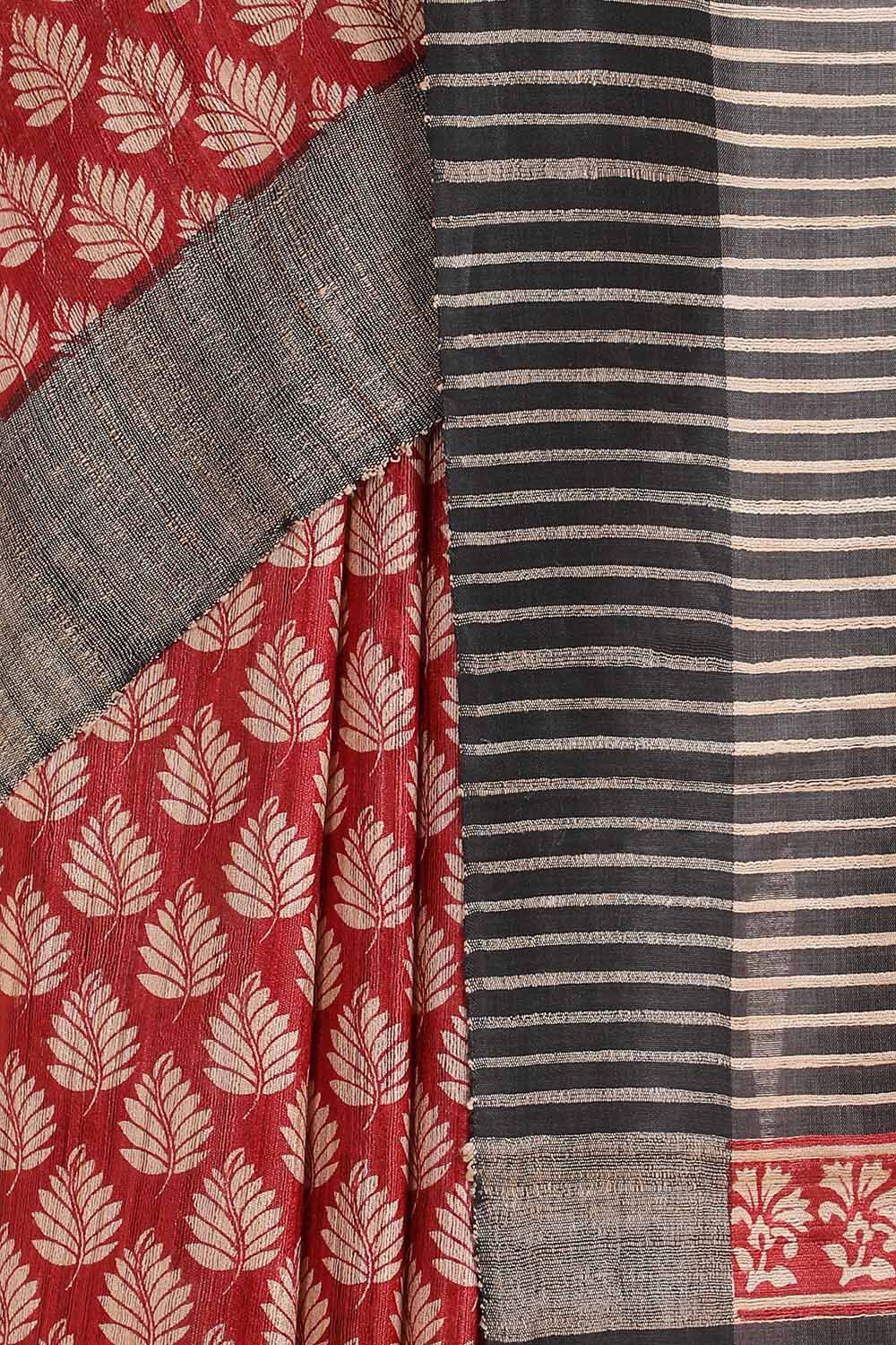 Red Pure Tussar Printed Saree image number null