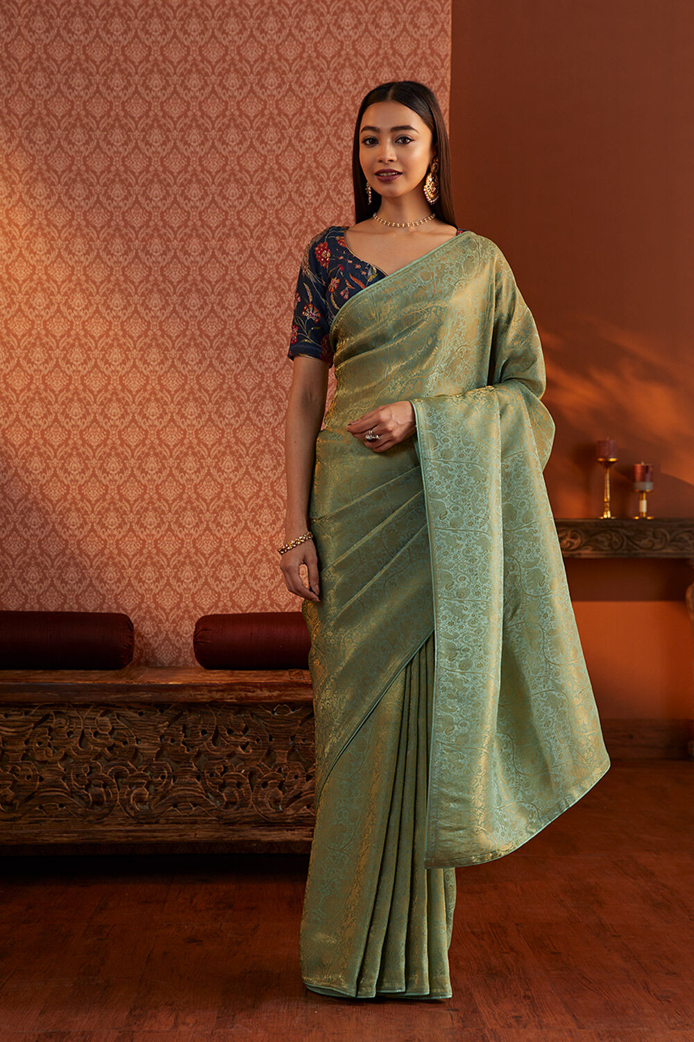 Light Green Woven Viscose Saree image number null