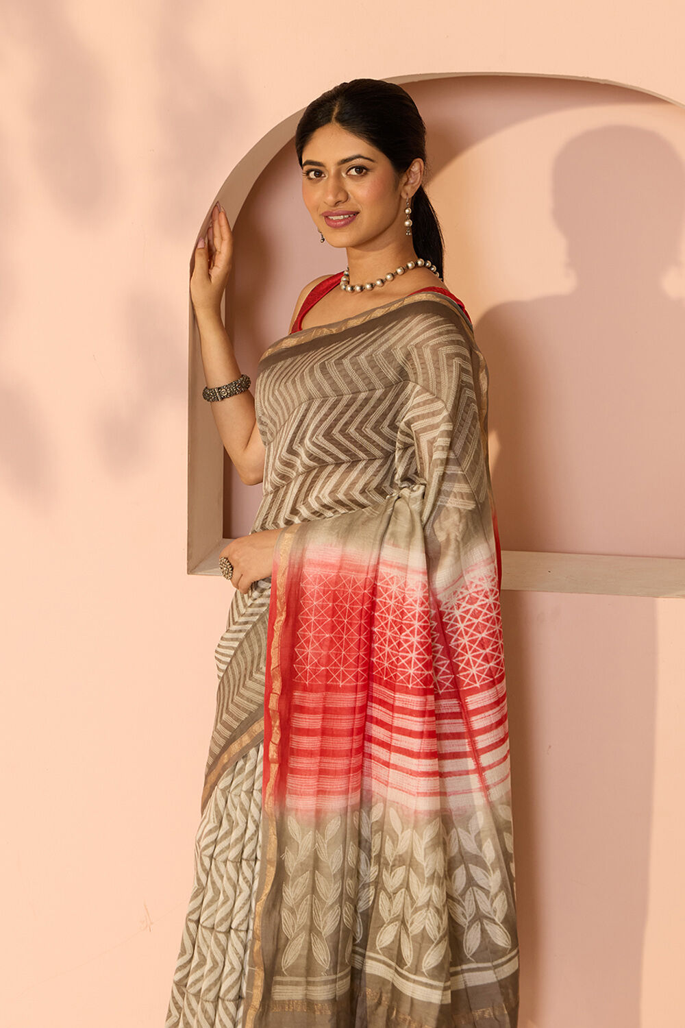 Brown Rajasthan Pure Silk Cotton Tie & Dye Shibori Saree image number null
