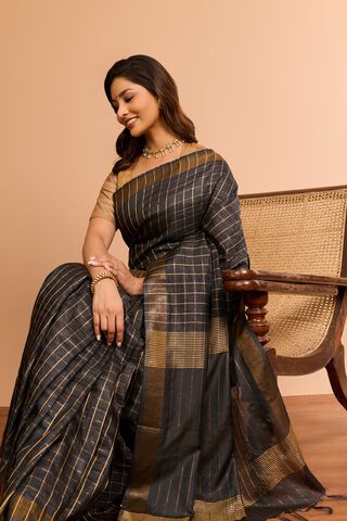 Black Bhagalpur Woven Pure Tussar Silk Saree image number