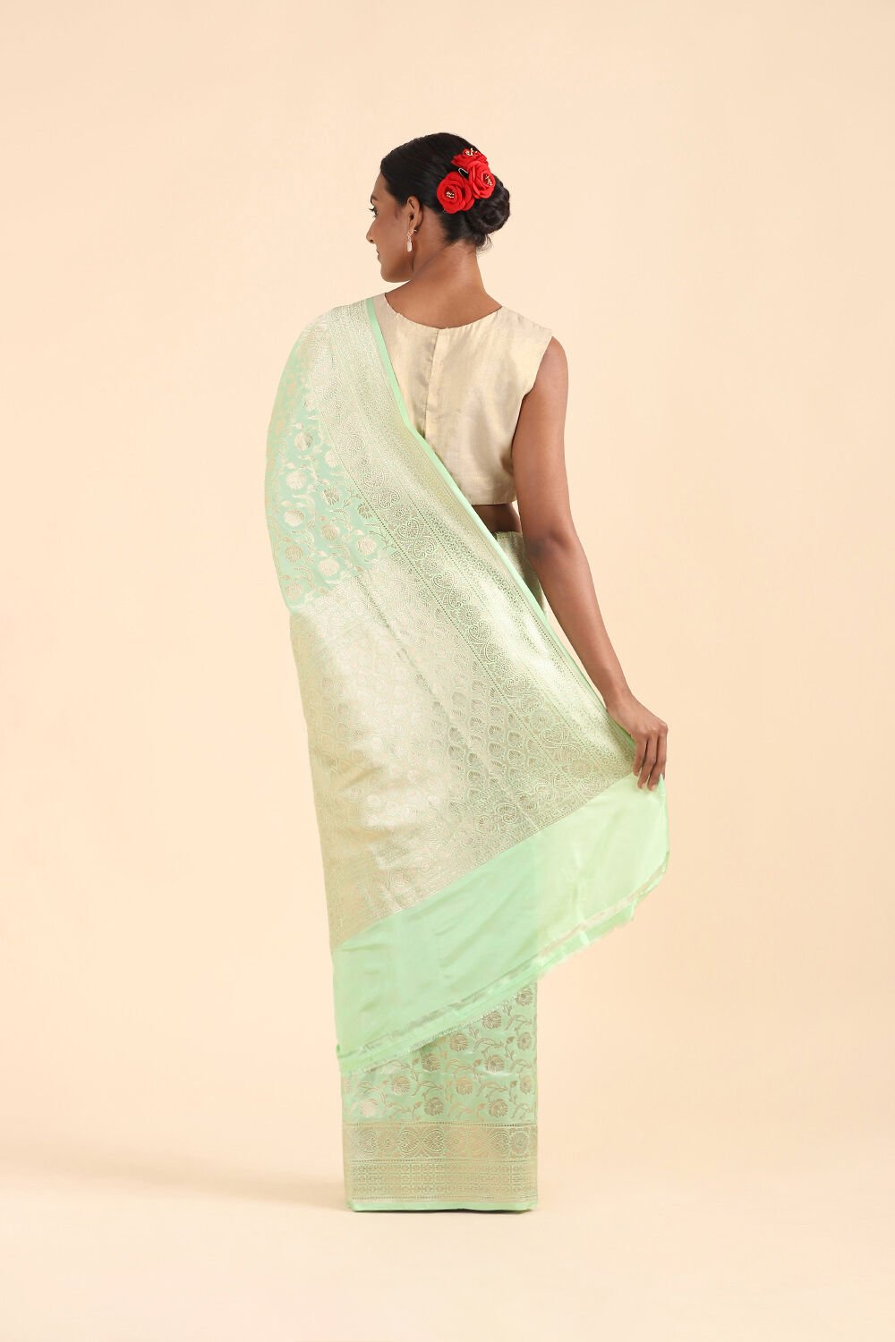 Light Green Pure Silk Banarasi Saree image number null