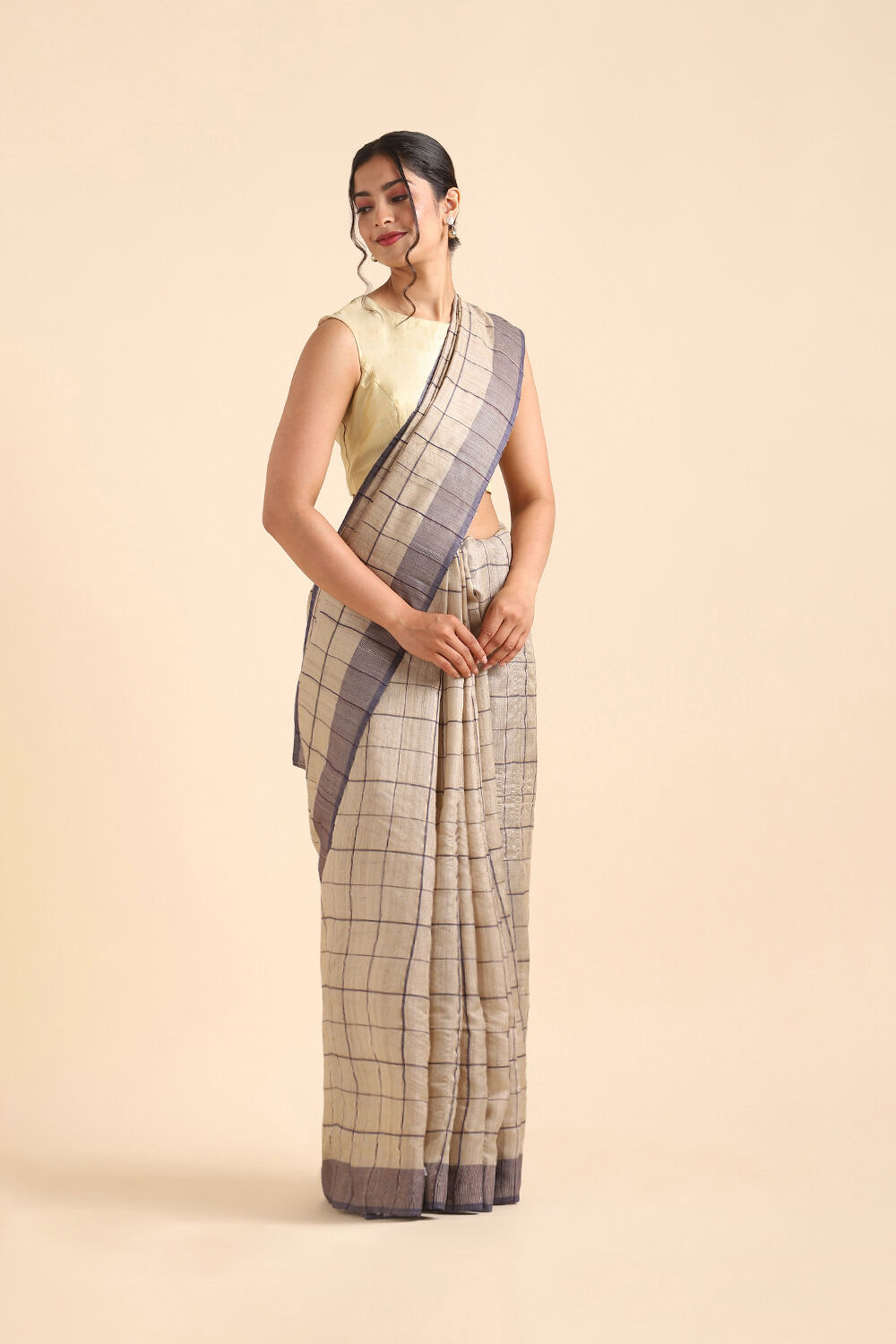 Beige Pure Tussar Silk Bhagalpuri Saree image number null