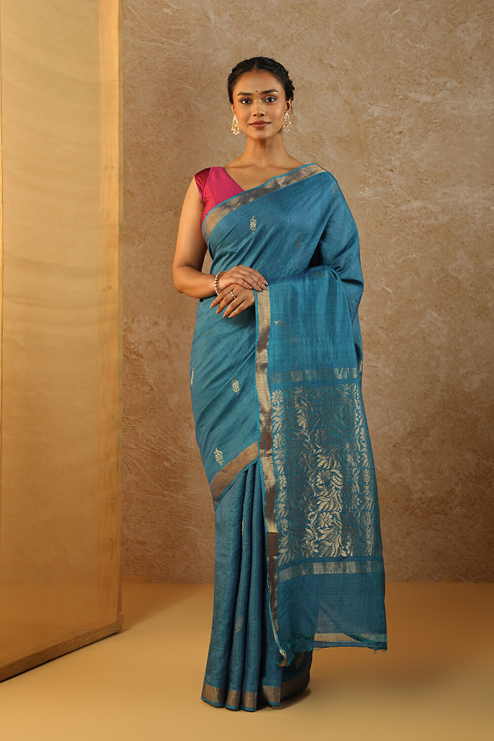 Navy Chattisgarh Woven Pure Tussar Silk Saree image number null