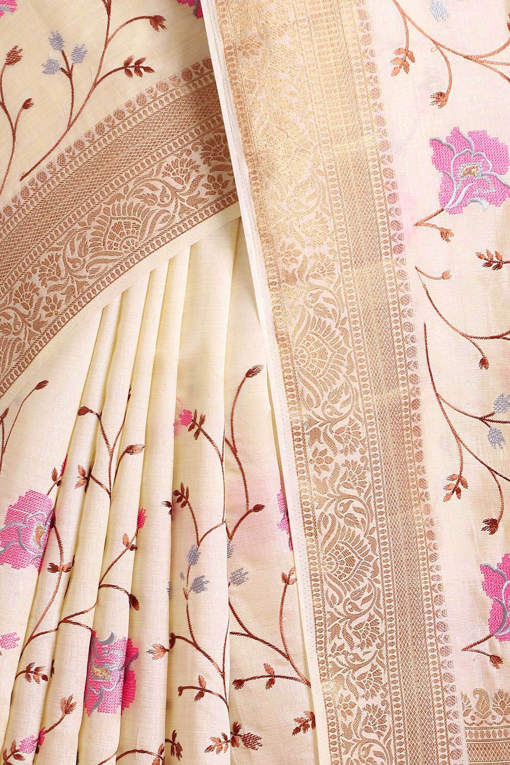 Beige Pure Embroidered Saree image number null