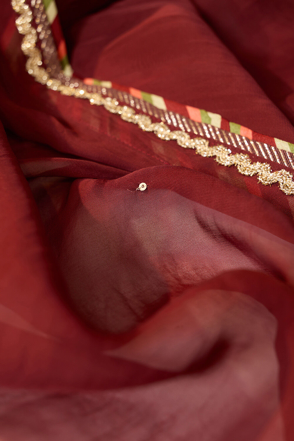 Dark Red Embroidered Viscose Organza Saree image number null