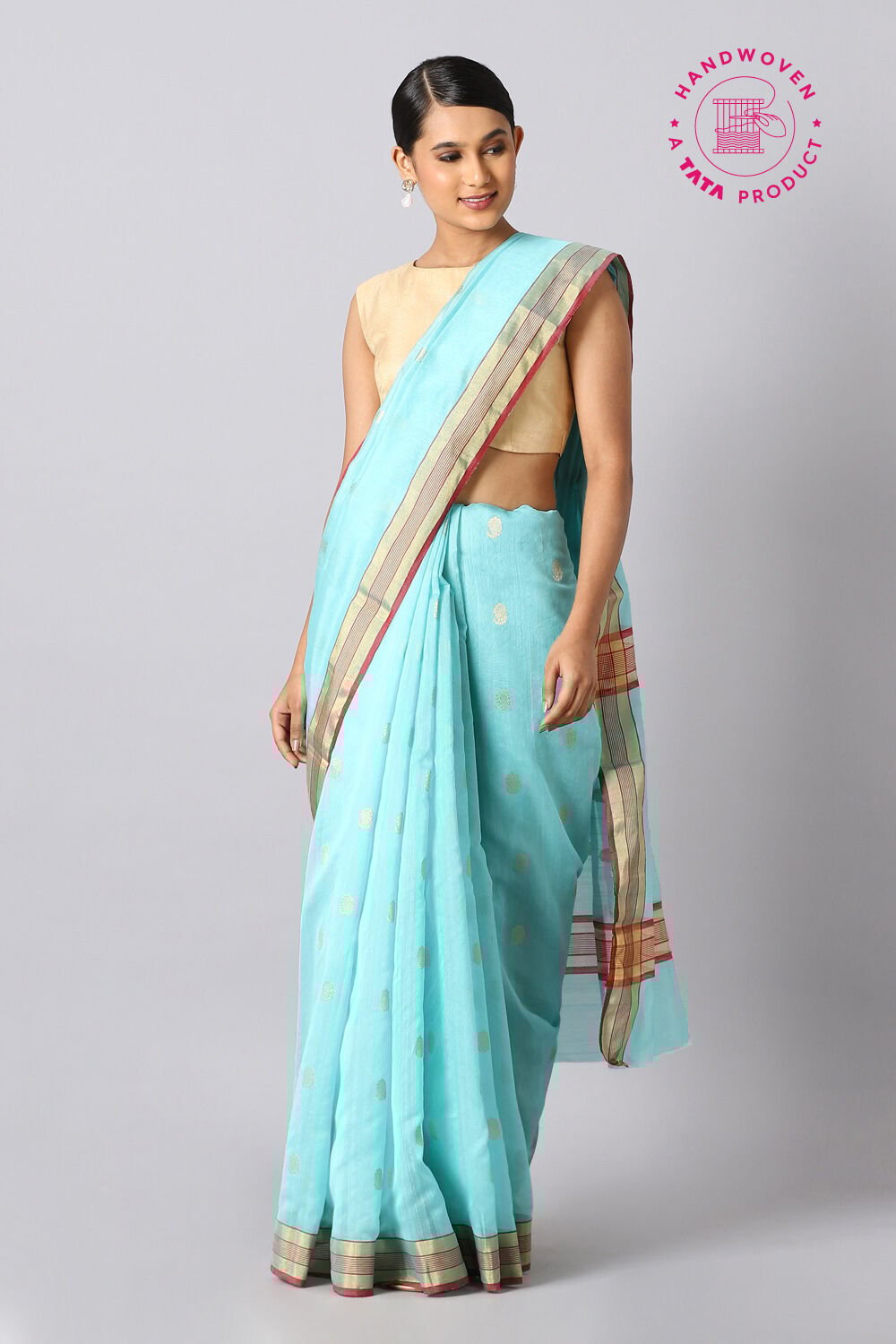 Light Blue Pure Silk Cotton Chanderi Saree image number null