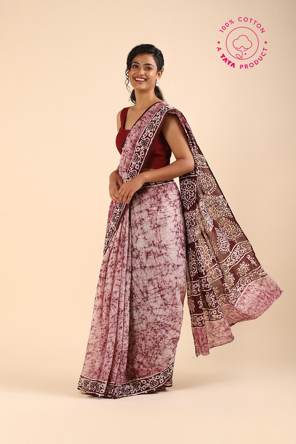 Brown Pure Cotton Batik Saree image number null