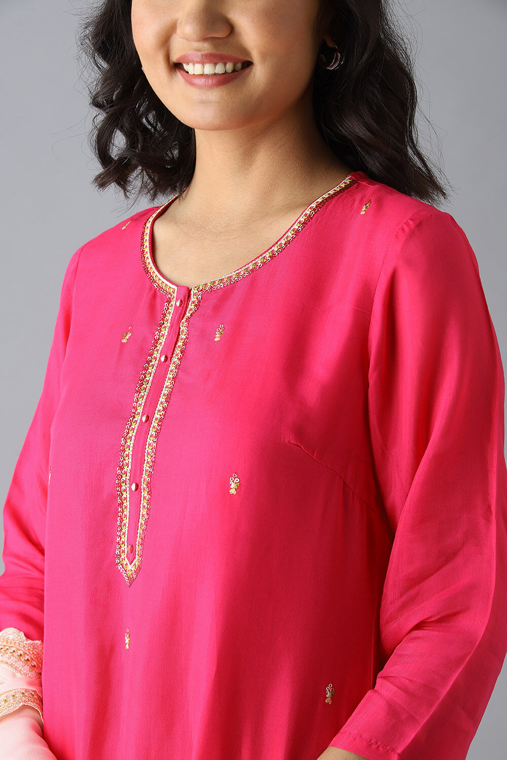 Pink Embroidered Viscose Kurta Set image number null