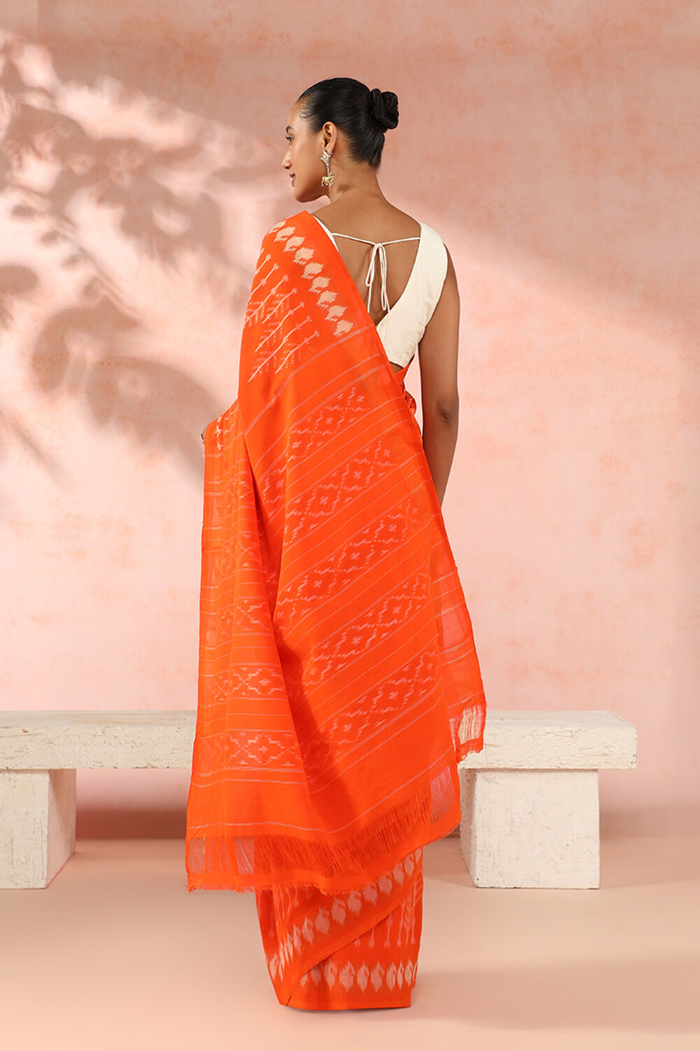 Orange Pure Cotton Pochampalli Ikat Saree image number null