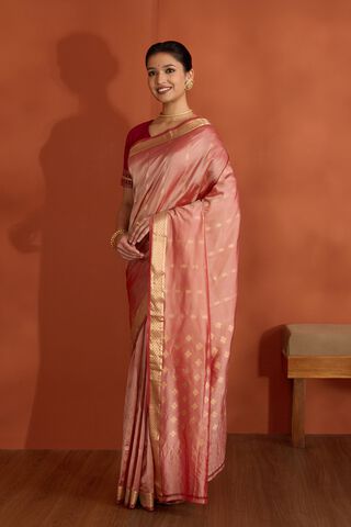 Light Red Silk Viscose Cutwork Banaras Inspired Design Saree thumbnail image number null
