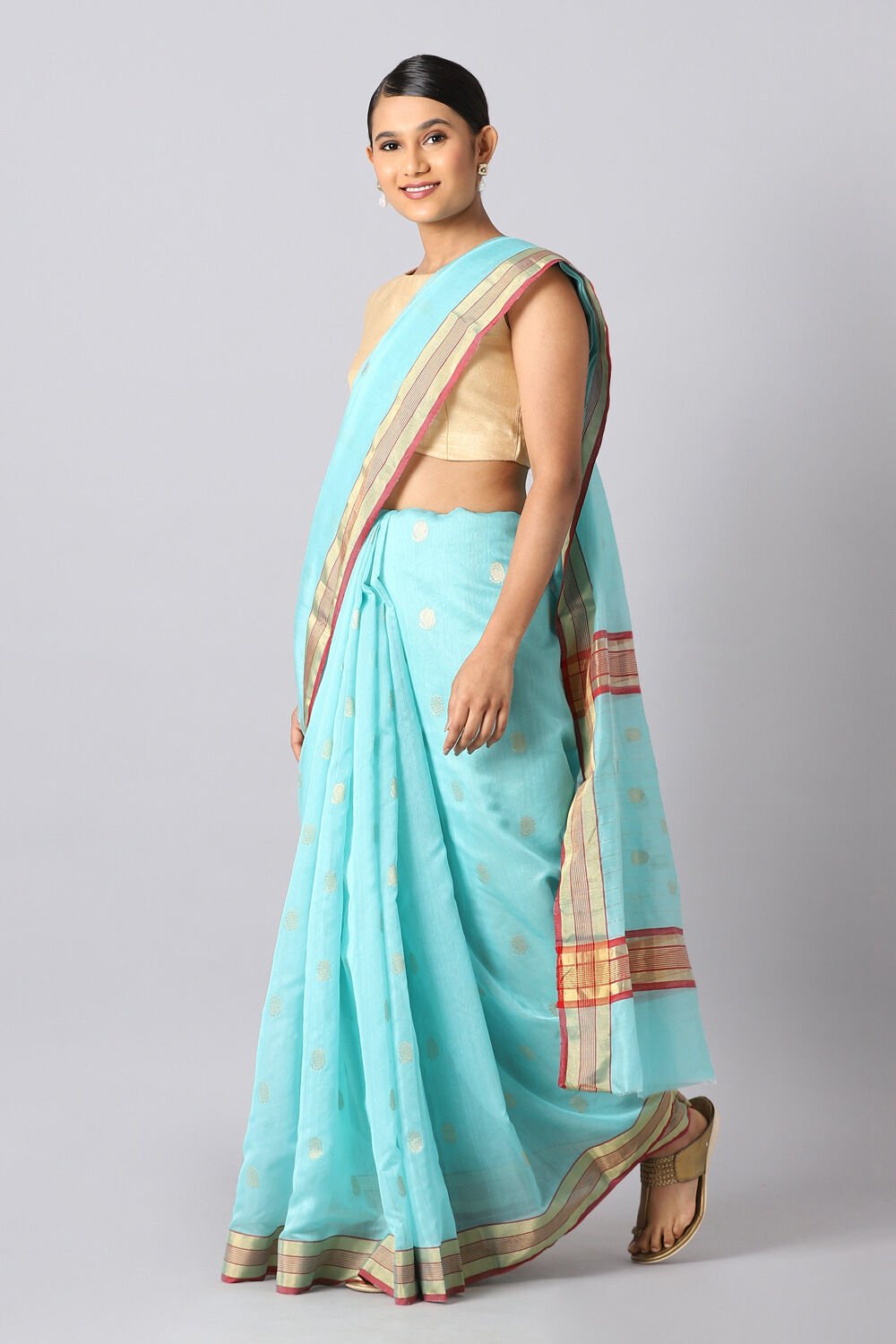 Light Blue Pure Silk Cotton Chanderi Saree image number null