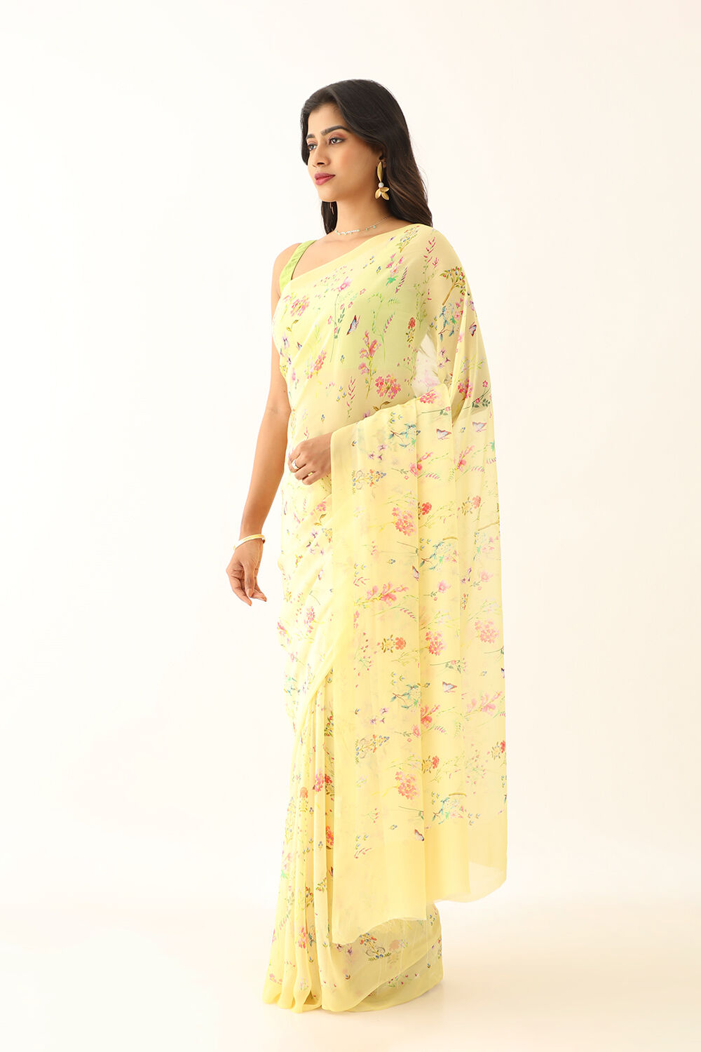 Light Yellow Viscose Georgette Digital Print Saree image number null
