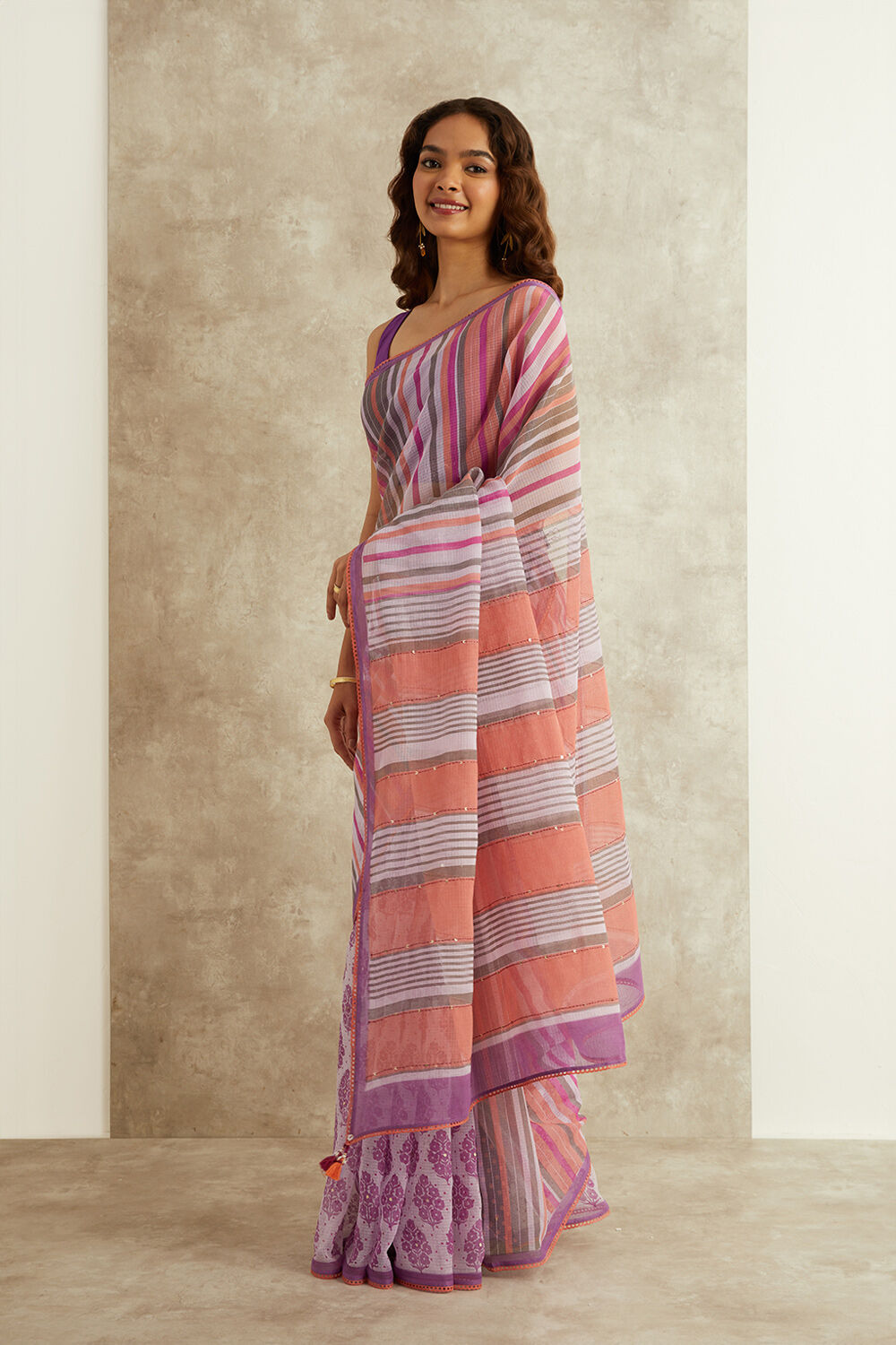 Violet Screen Printed Pure Kota Bengal Saree image number null