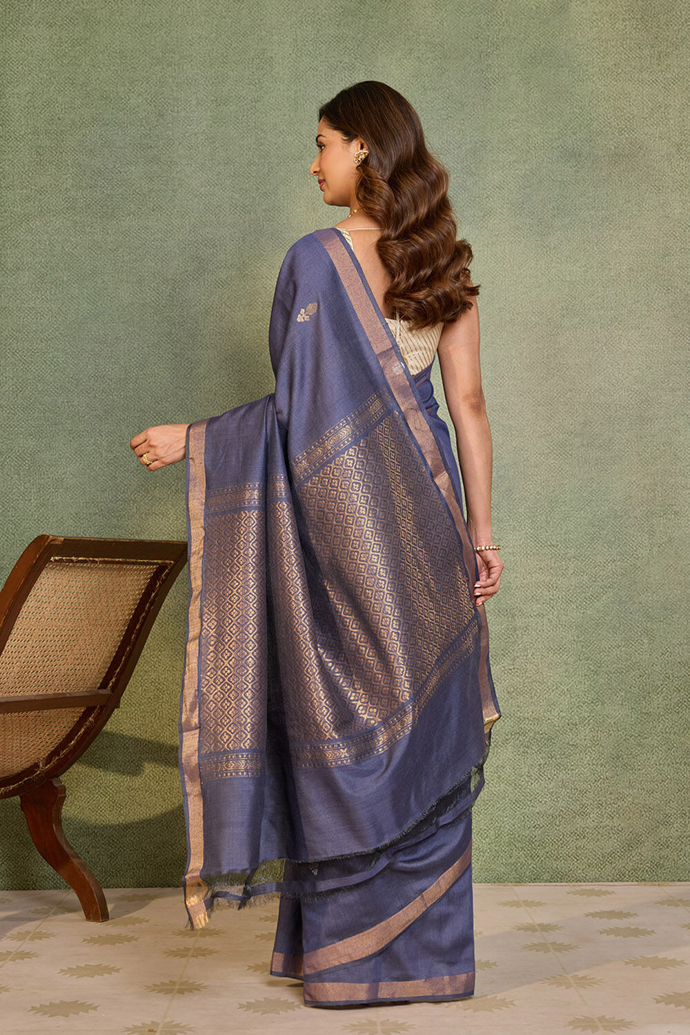 Dark Blue Chattisgarh Woven Pure Tussar Silk Saree image number null