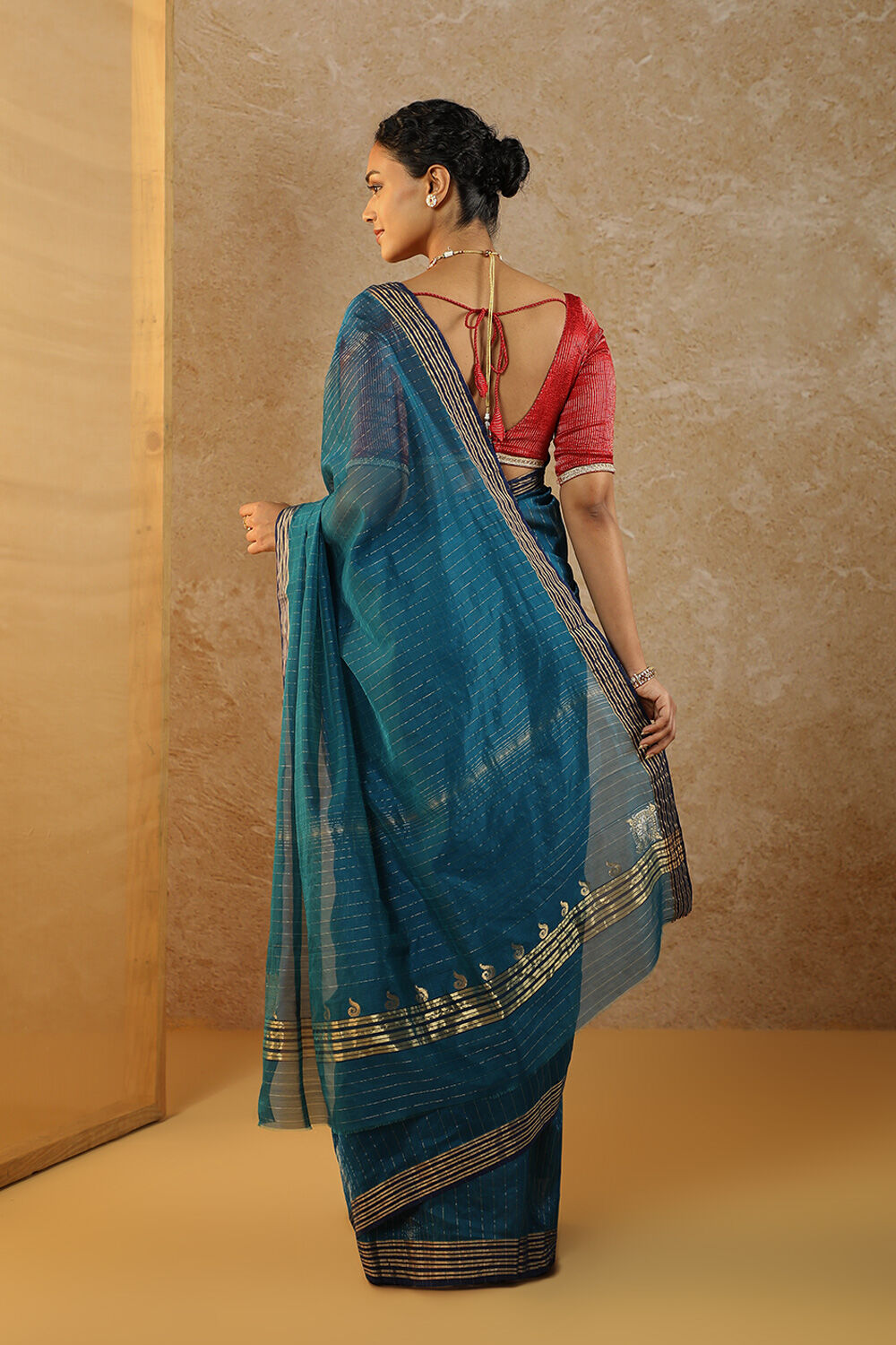 Blue Woven Pure Silk Cotton Chanderi Saree image number null