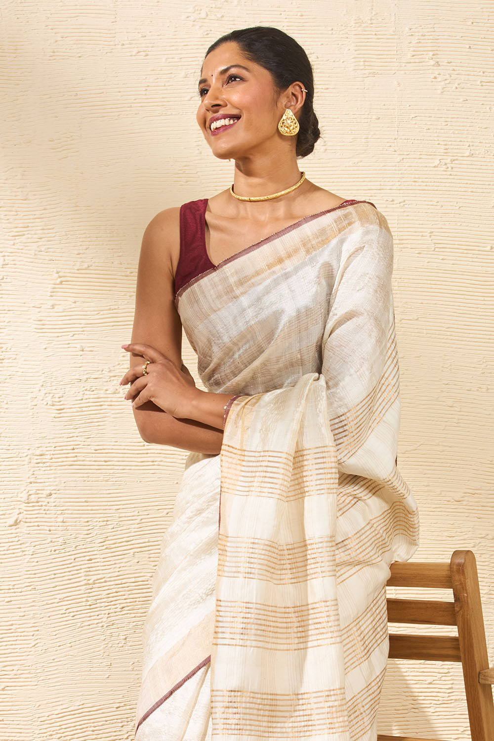 Off White Bhagalpur Woven Pure Tussar Silk Saree image number null