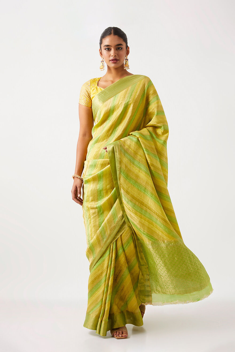 Yellow Pure Crepe Woven Saree image number null