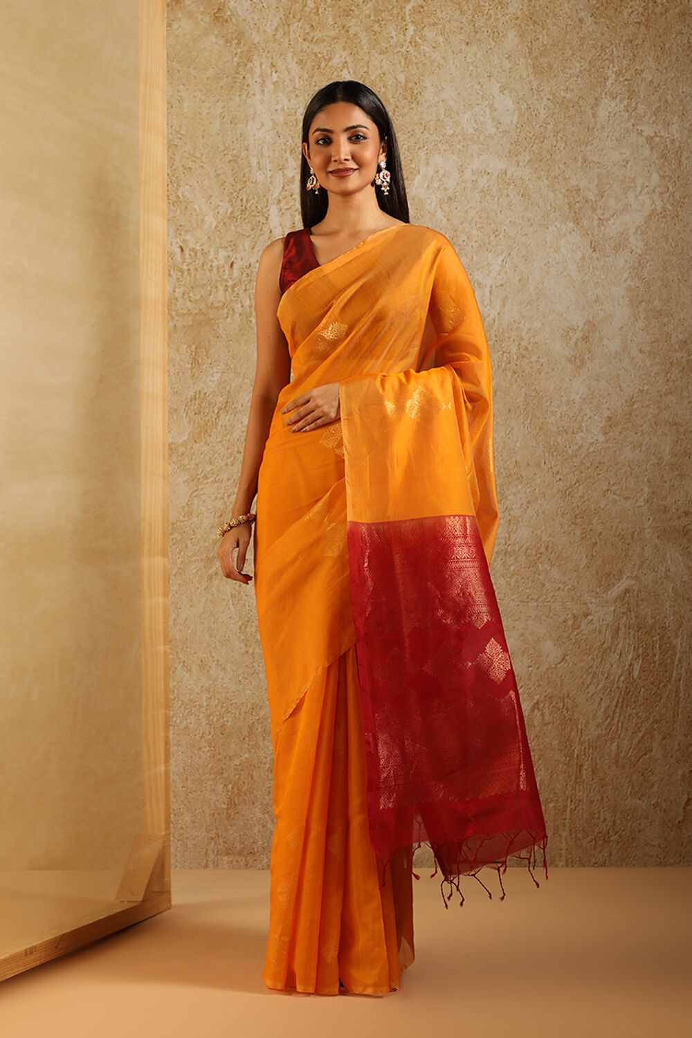 Orange South Pure Silk Cotton Woven Saree image number null