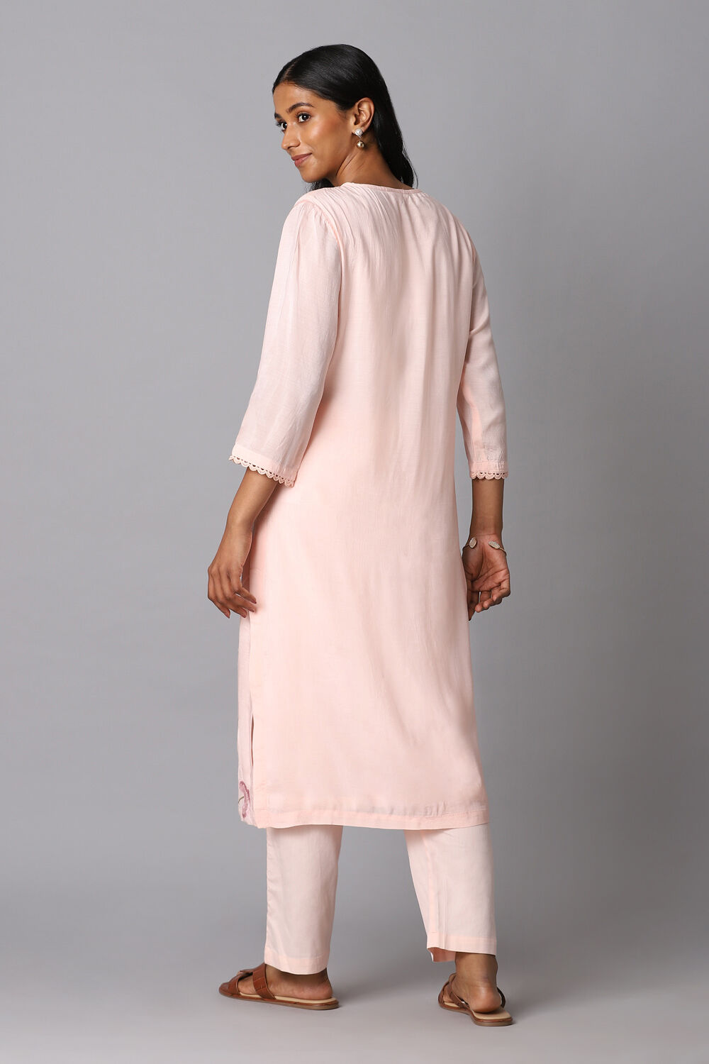 Light Pink Viscose Applique Kurta Set image number null