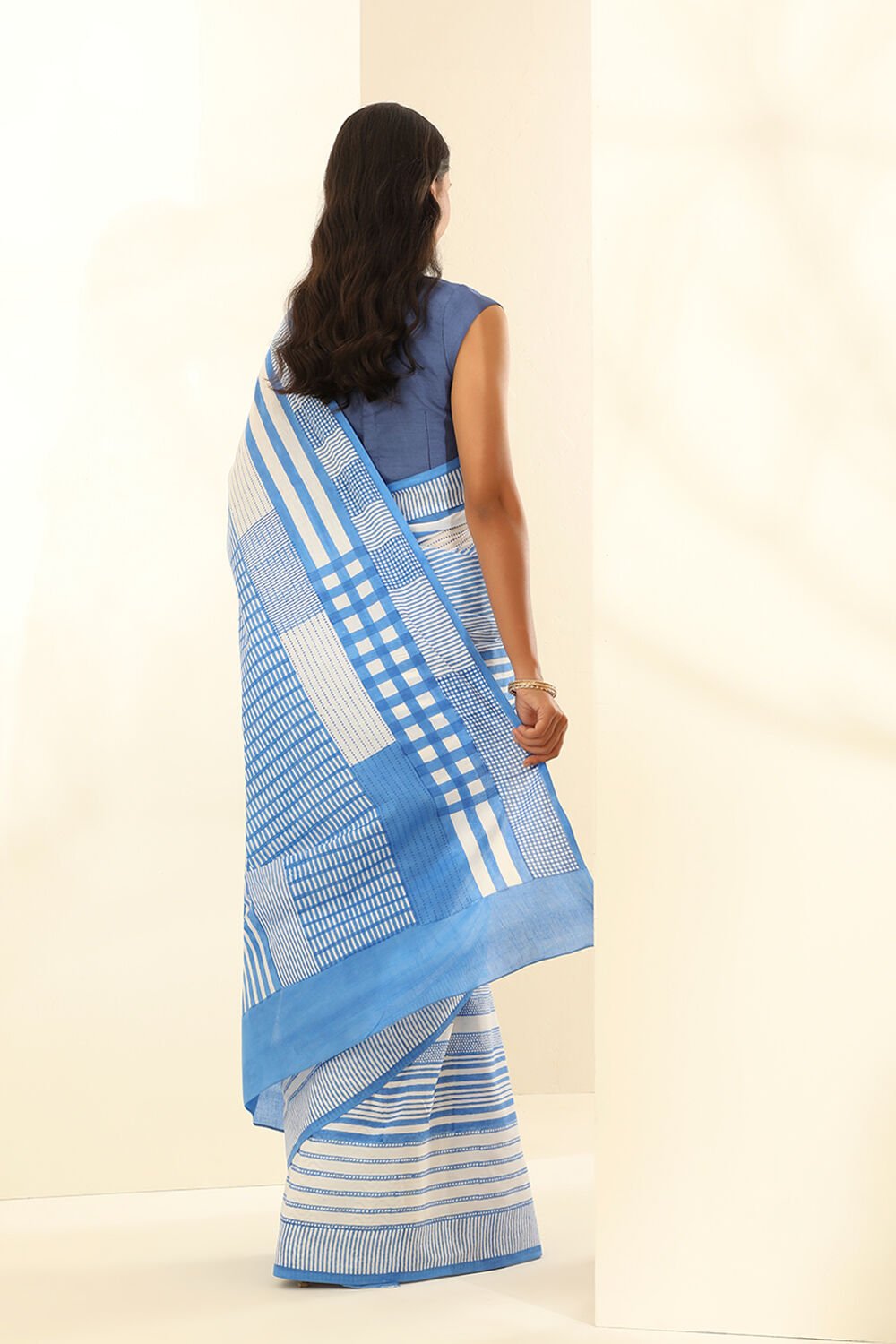 Blue Pure Cotton Bagru Block Printed Saree image number null