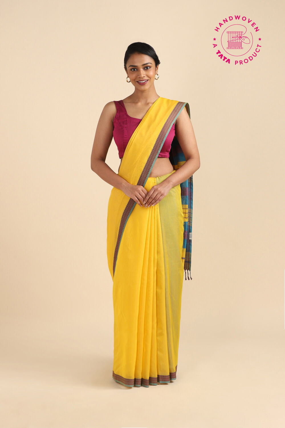 Yellow Pure Silk Cotton Maheswari Saree image number null
