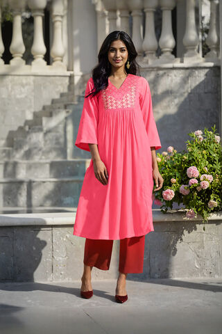 Pink Embroidered Modal Kurta image number
