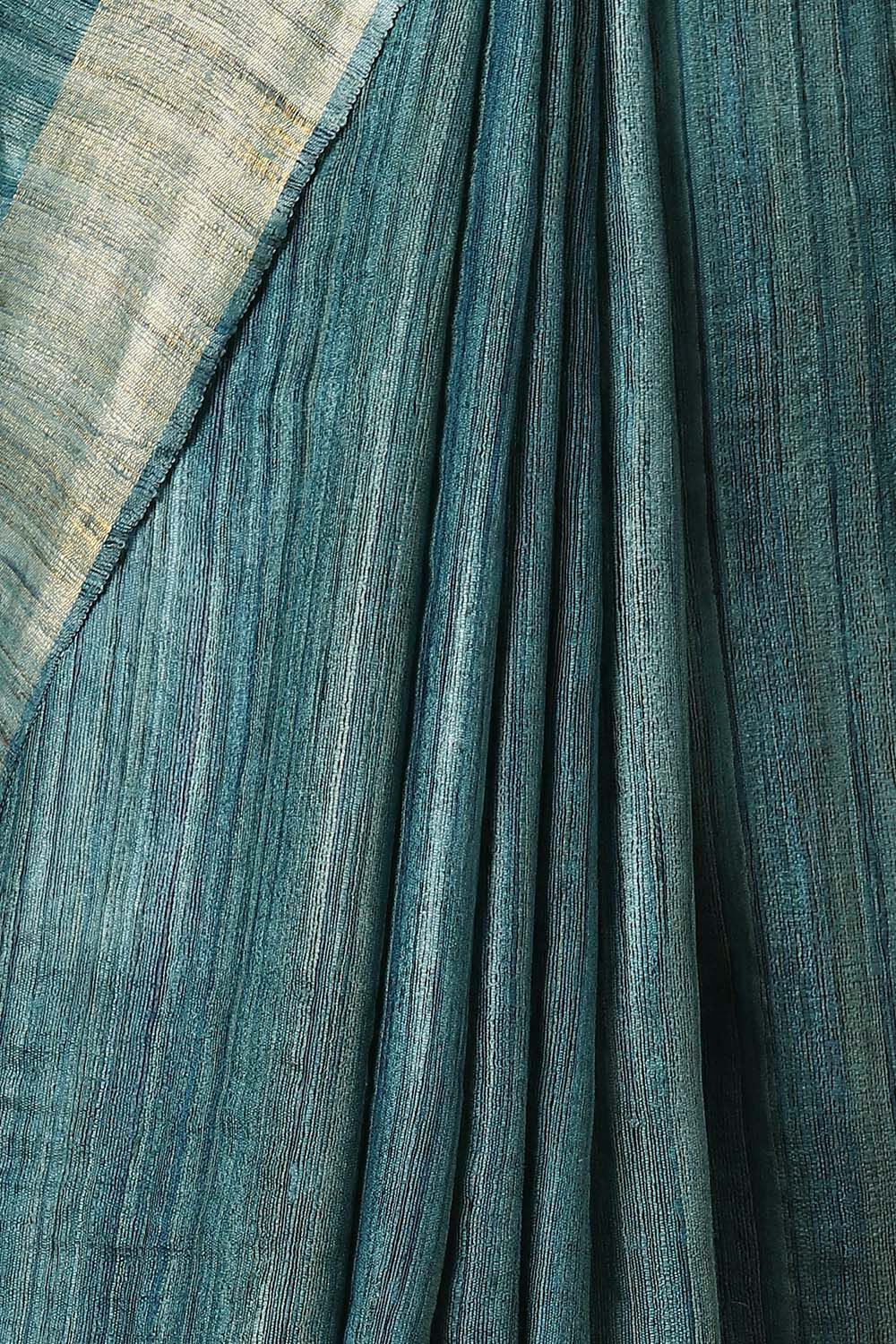 Blue Pure Tussar Silk Tie and Dye Saree image number null