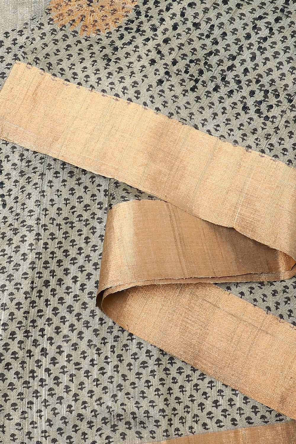 Grey Pure Silk Tussar Chanderi Saree image number null