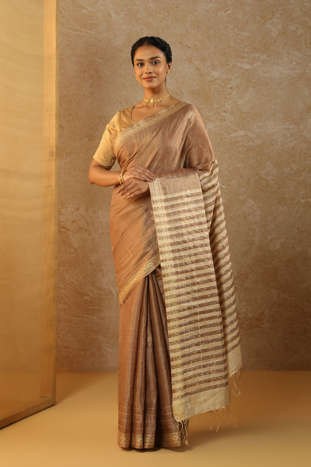Brown Woven Pure Silk Tissue Saree image number null