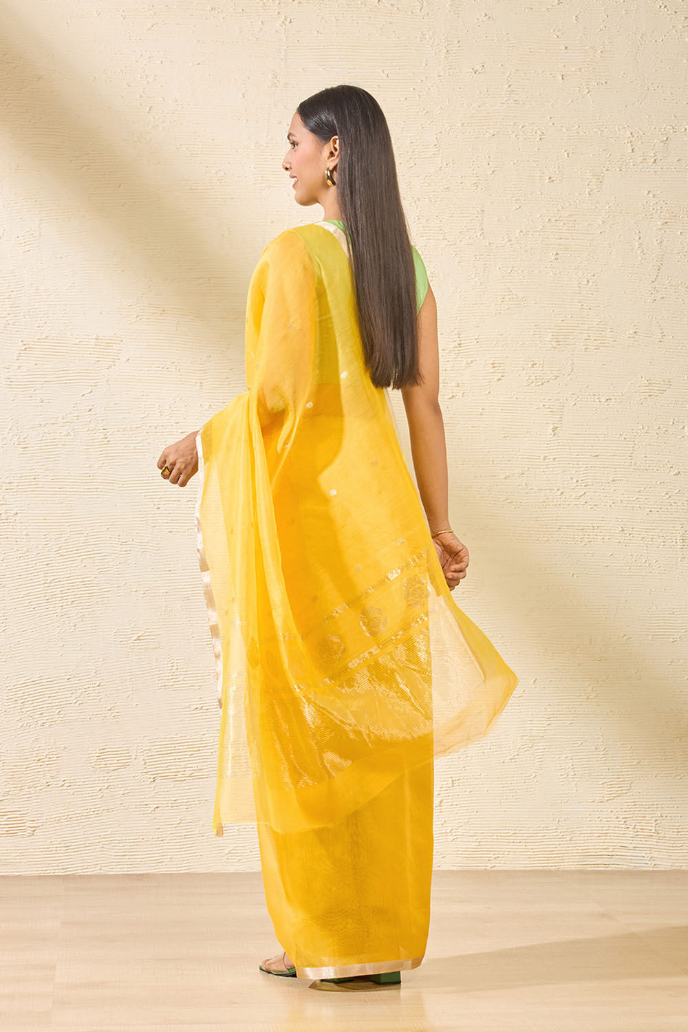 Yellow Woven Pure Silk Cotton Chanderi Saree image number null