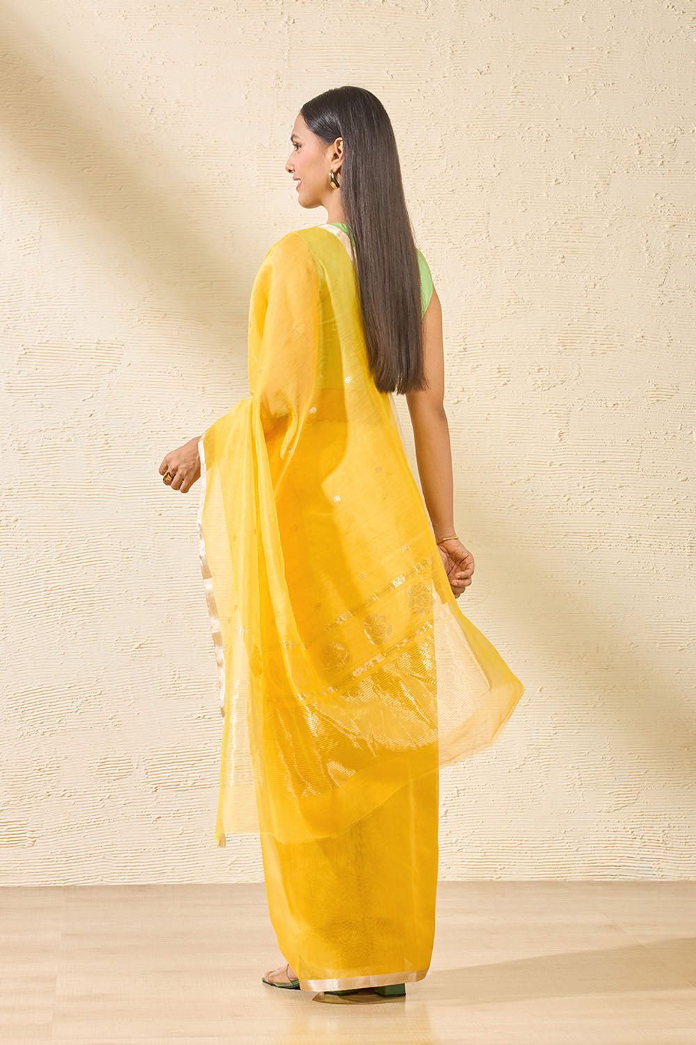 Yellow Woven Pure Silk Cotton Chanderi Saree image number null