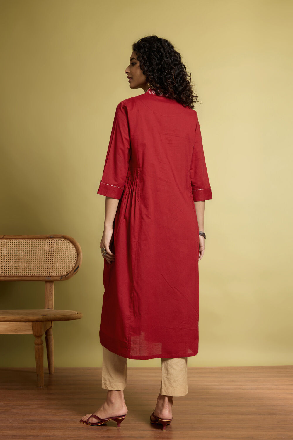 Red Embroidered Pure Cotton Kurta image number null