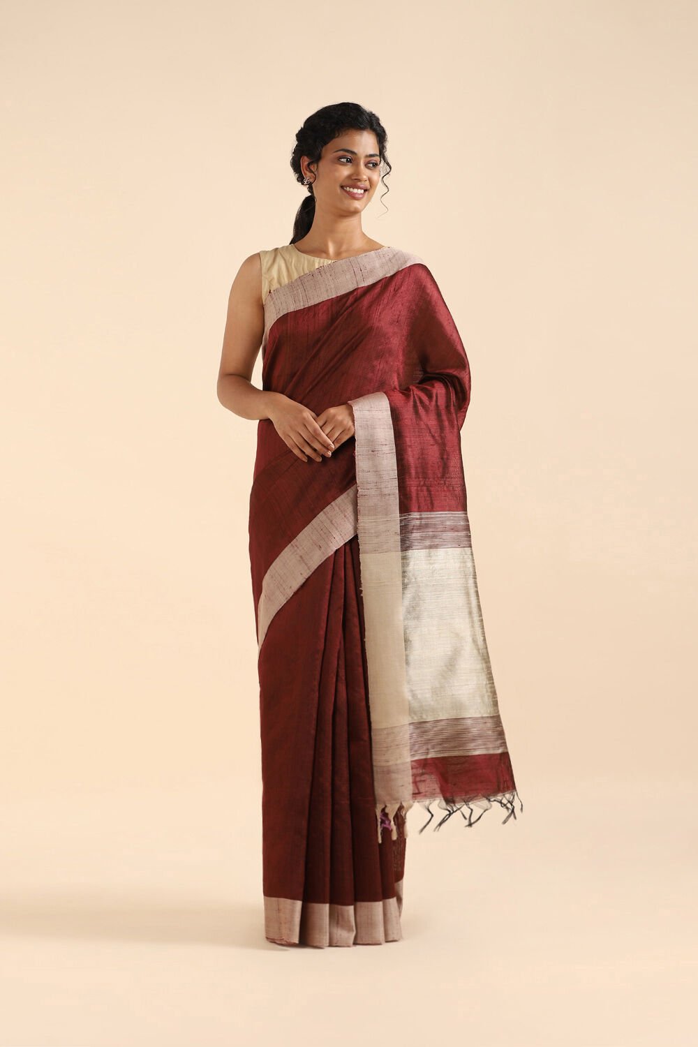 Brown Pure Tussar Silk Bhagalpuri Saree image number null