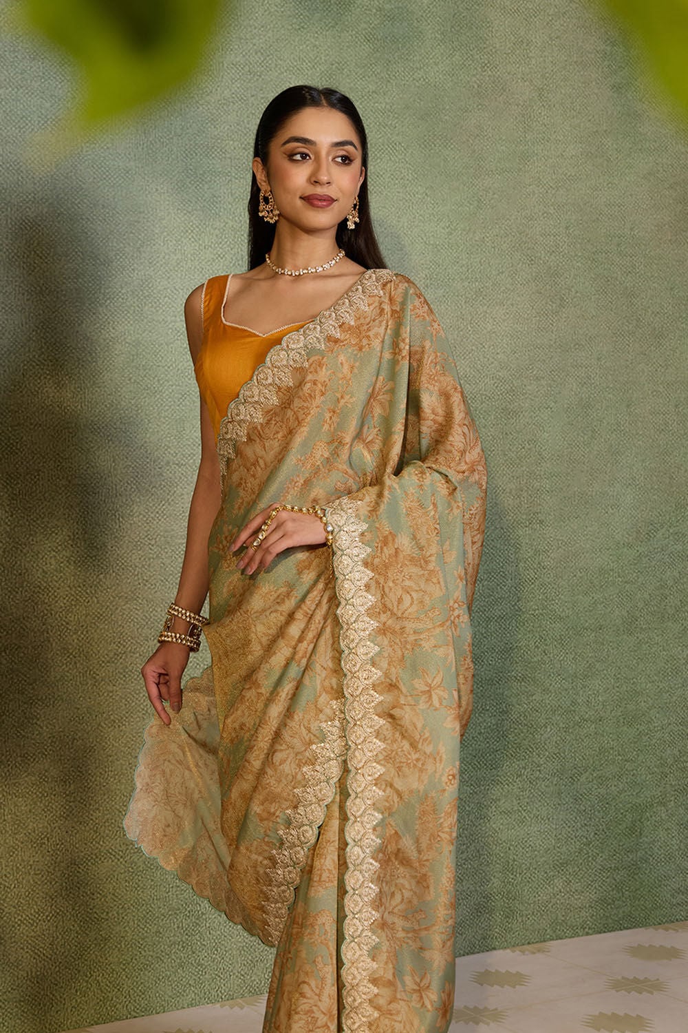 Light Blue Viscose Tissue Embroidered Saree image number null