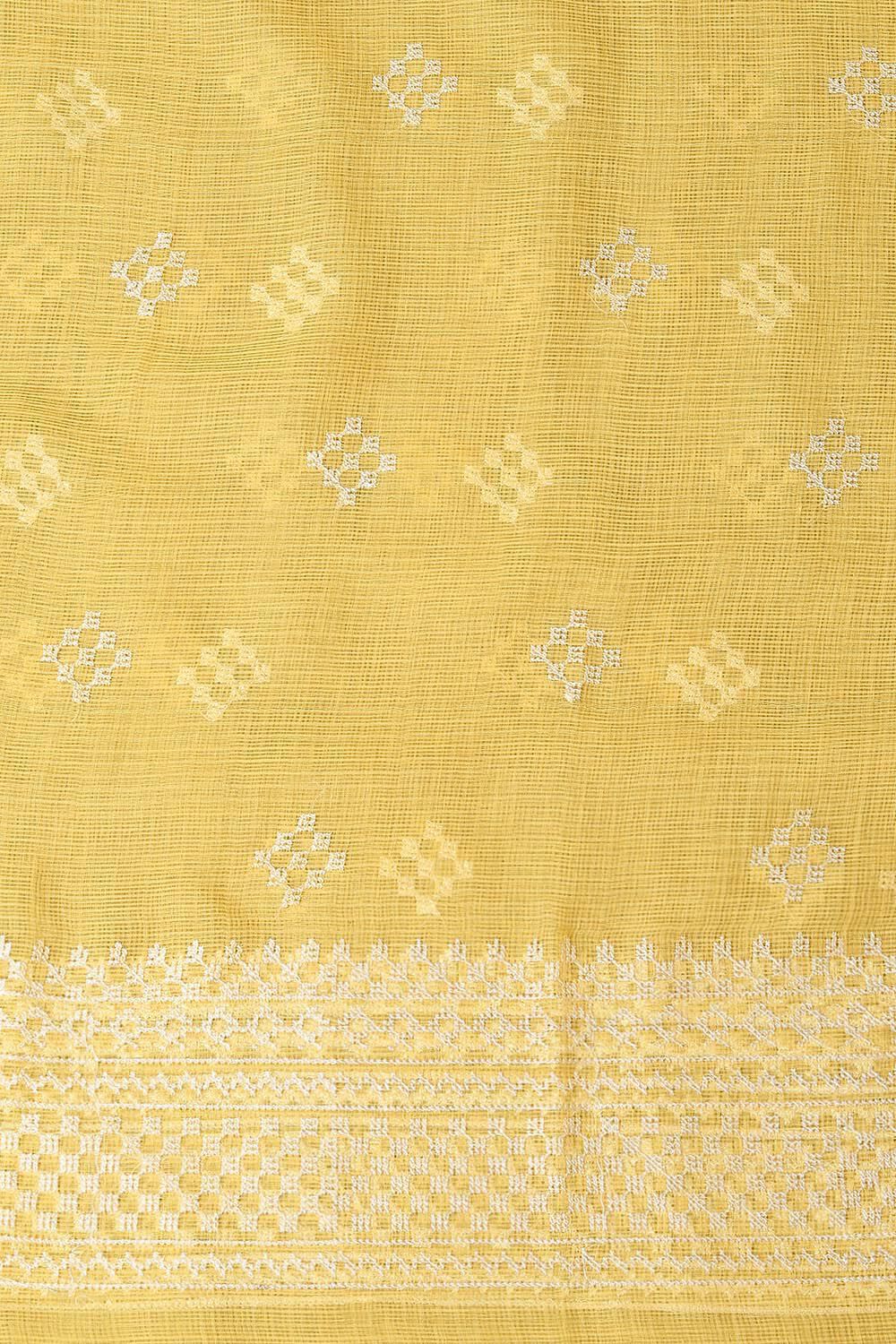 Offwhite and Yellow Silk Cotton Printed Unstitched Suit Set image number null