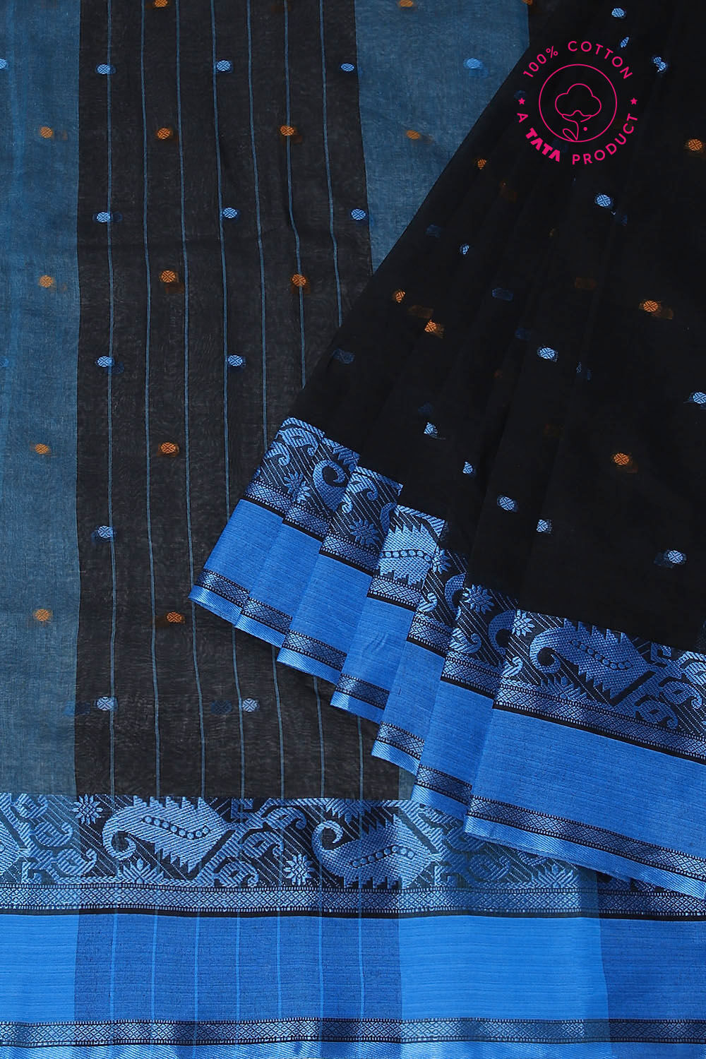 Black Pure Cotton Bengal Saree image number null