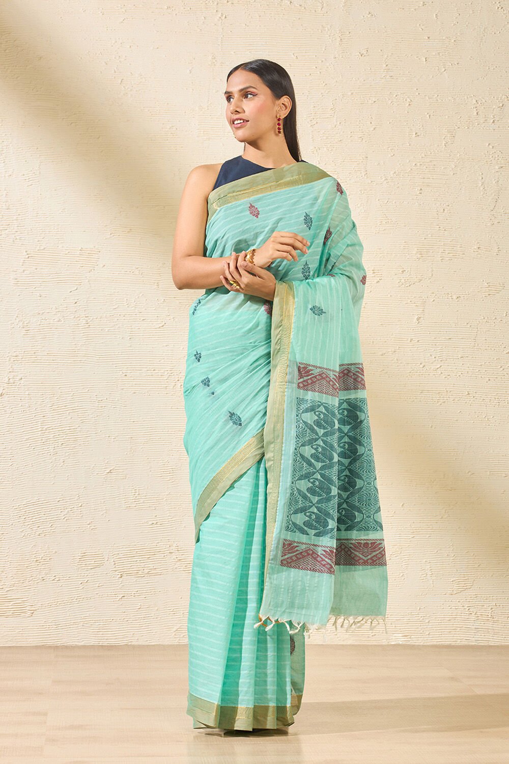 Light Blue Woven South Pure Cotton Saree image number null