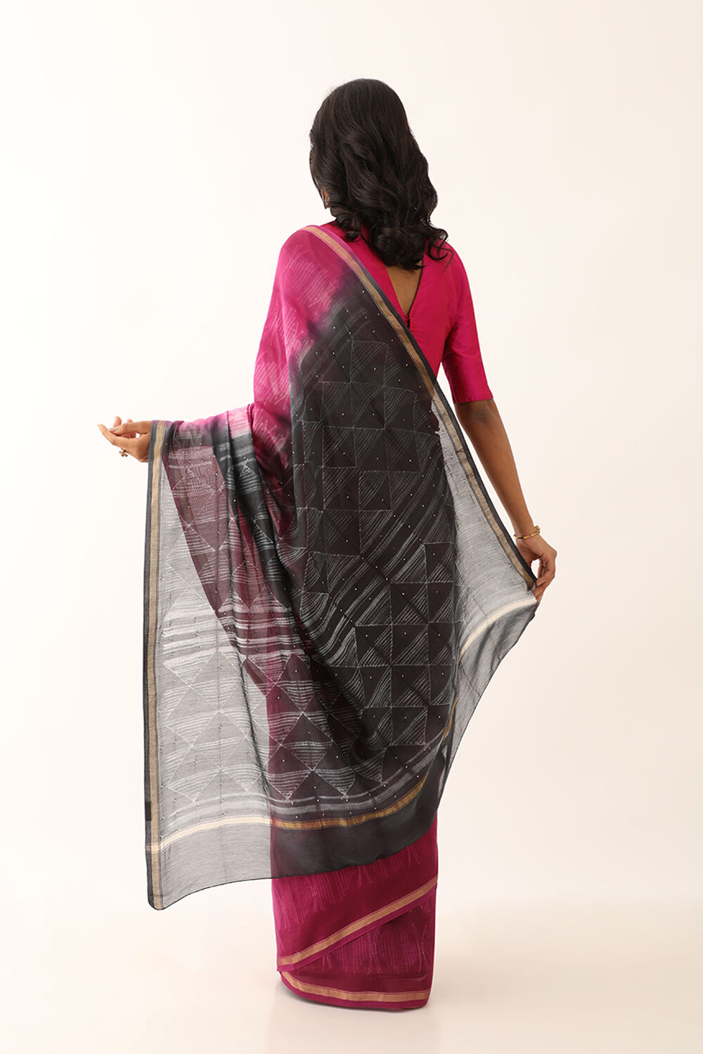 Purple Pure Silk Cotton Shibori Saree image number null