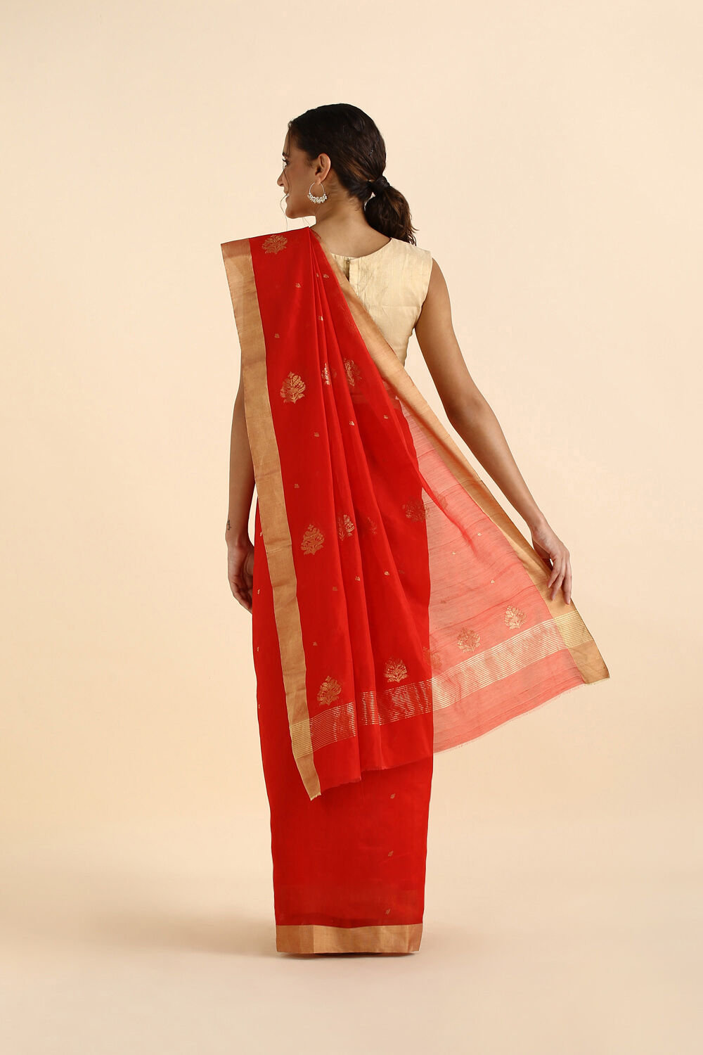 Red Pure Silk Cotton Chanderi Saree image number null