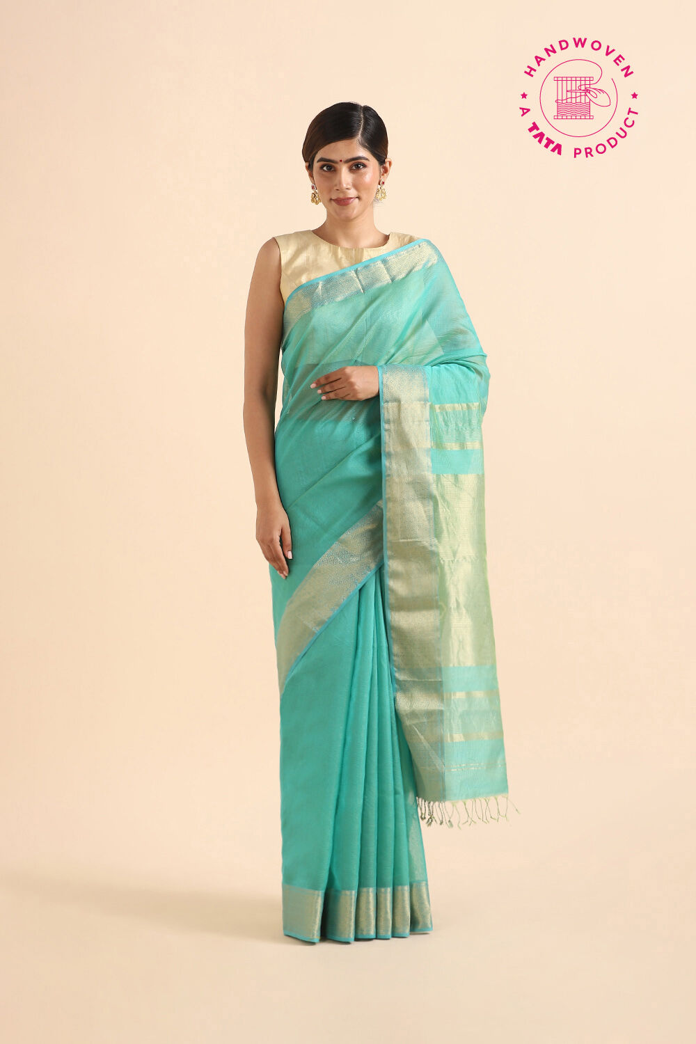 Green Pure Tissue Cotton Maheshwari Saree image number null
