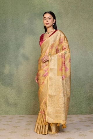Yellow Printed Viscose Tissue Saree thumbnail image number null