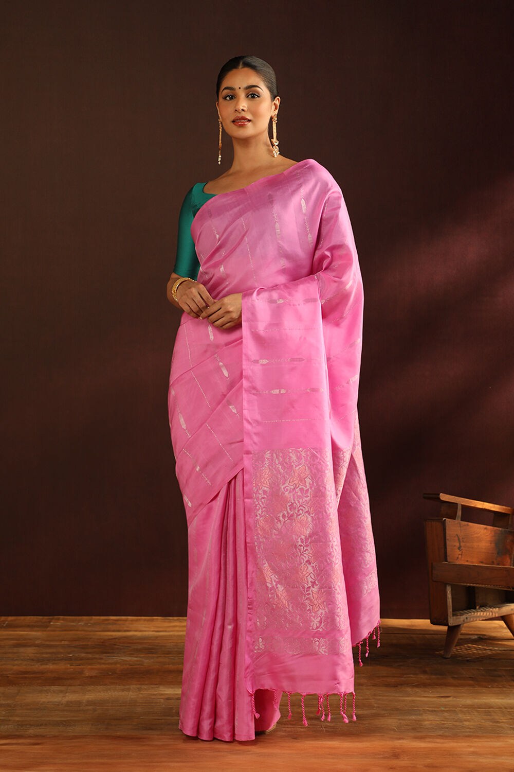 Pink Woven Pure Soft Silk Saree image number null