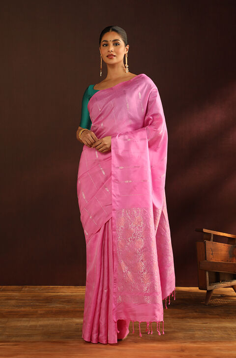 Pink Woven Pure Soft Silk Saree