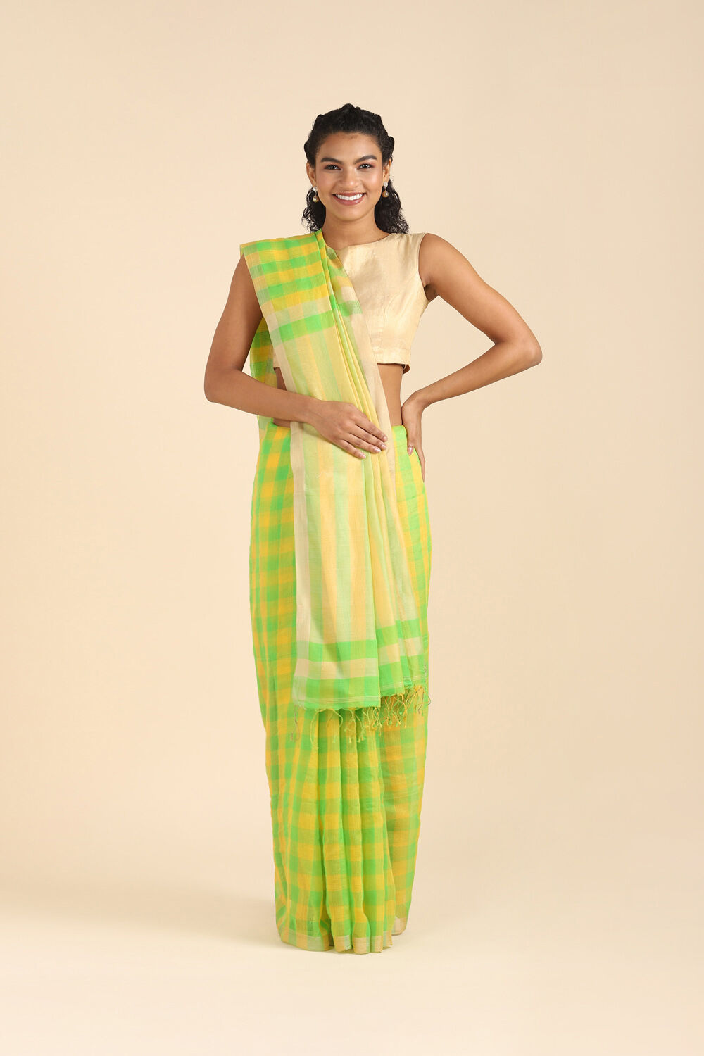 Green Pure Silk Cotton Bengal Saree image number null