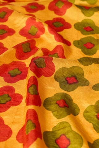 Yellow Pure Silk Block Printed Bengal Saree thumbnail image number null