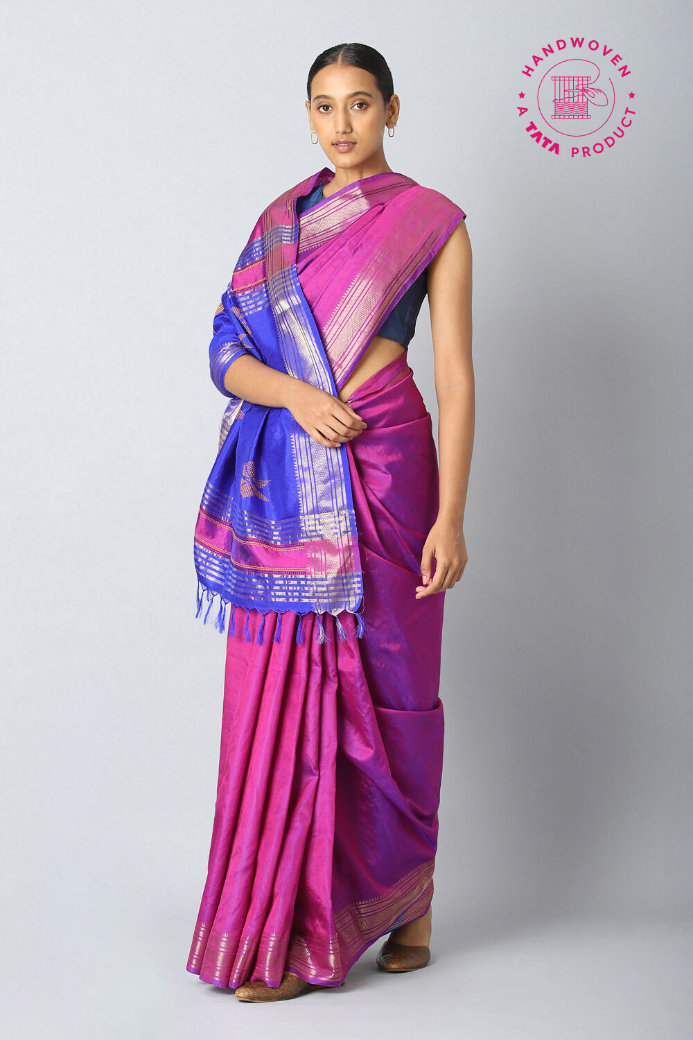 Dark Violet Pure Silk Saree image number null