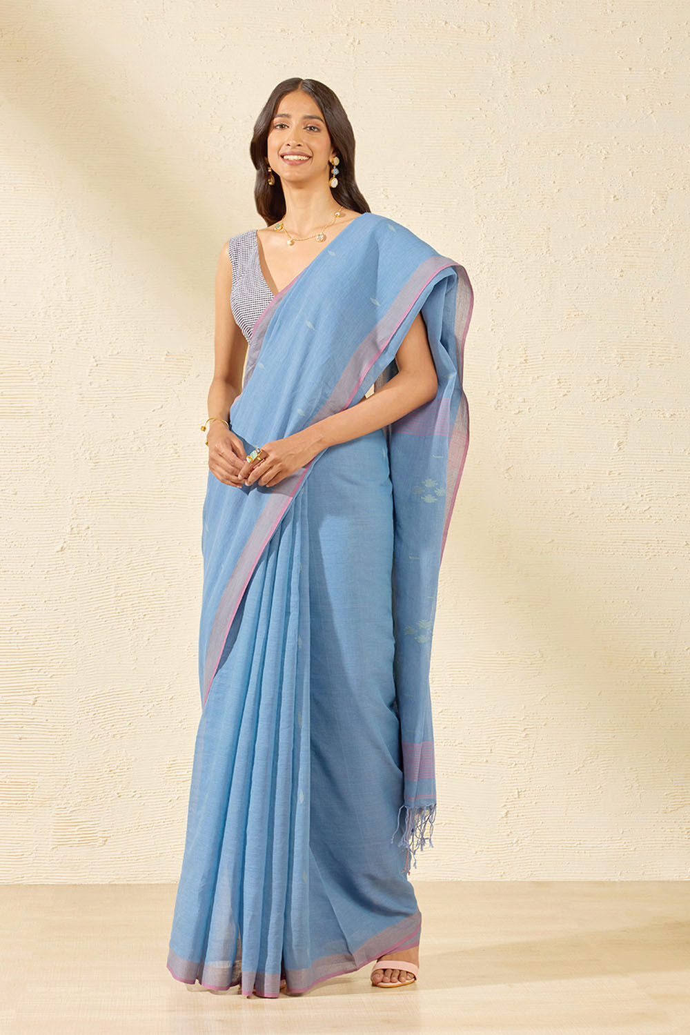 Blue Bengal Pure Cotton Jamdani Saree image number null