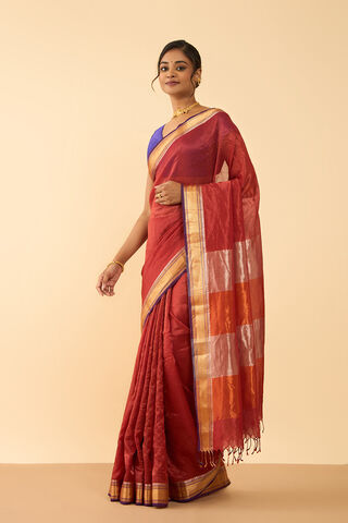 Orange Woven Pure Silk Tissue Maheshwari Saree thumbnail image number null