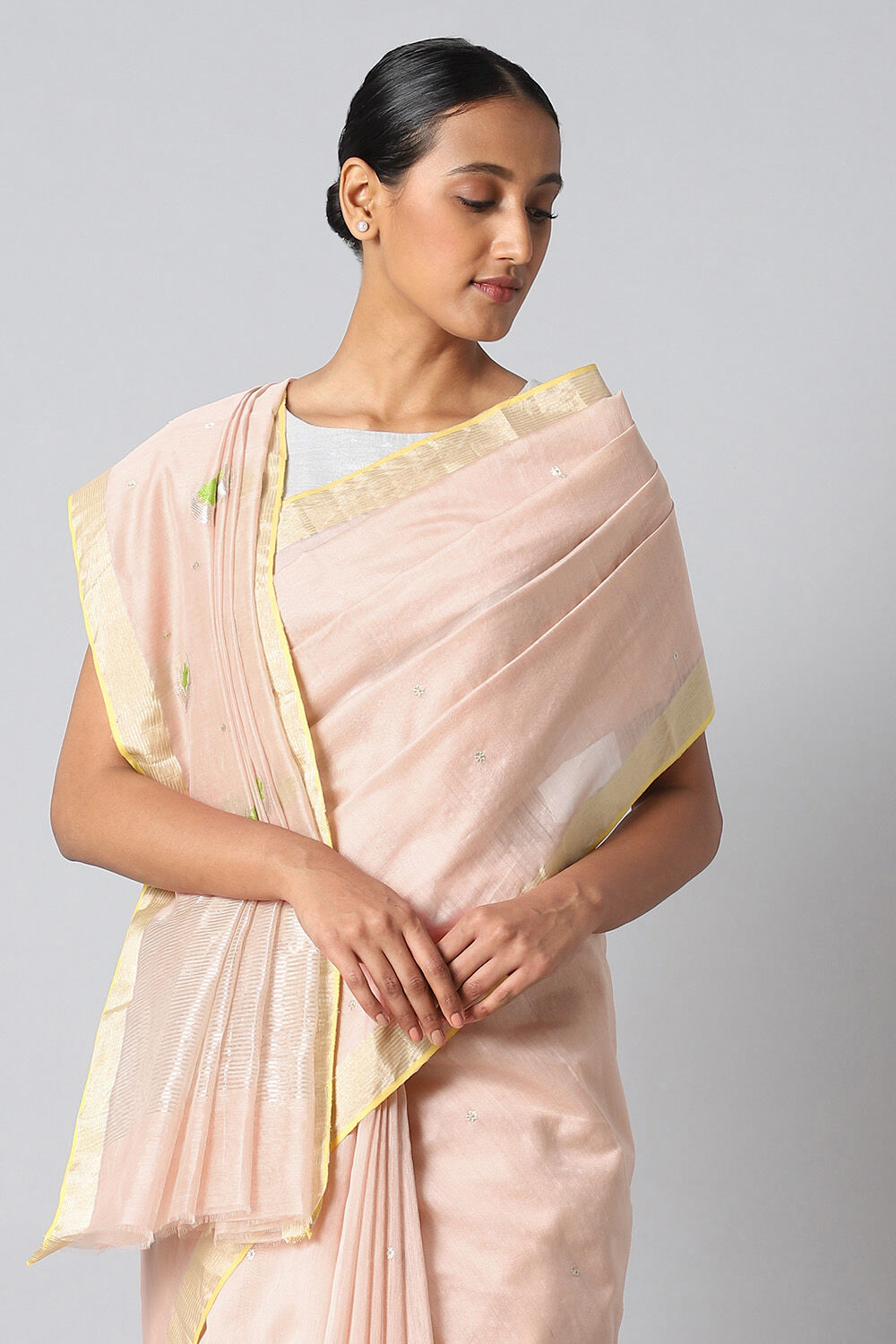 Light Orange Pure Silk Cotton Chanderi Saree image number null