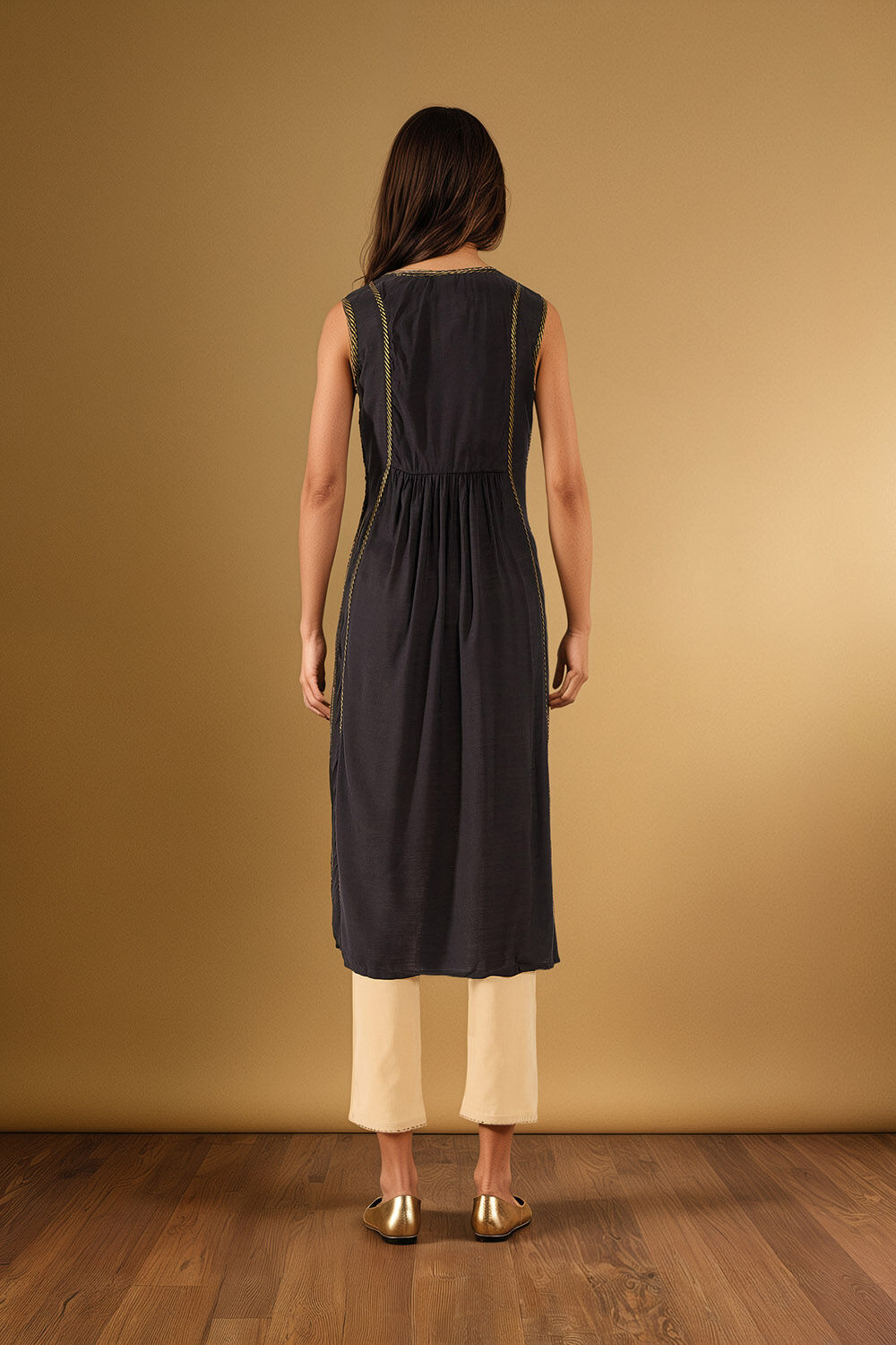 Black Embroidered Viscose Kurta image number null